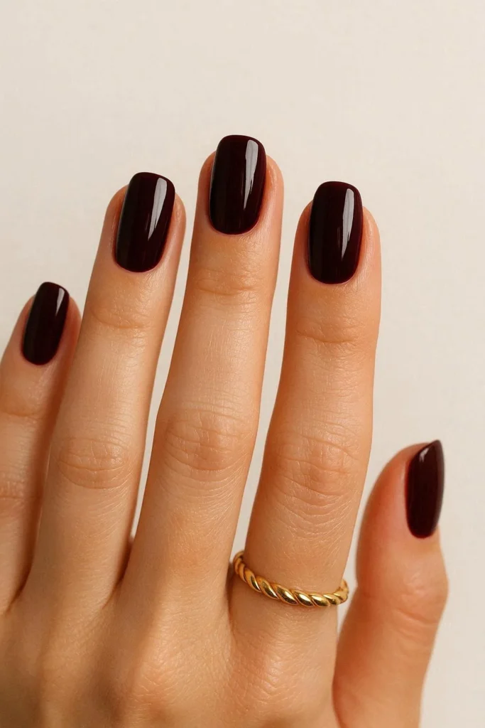 Dark burgundy wine nails with classy elegant glossy finish