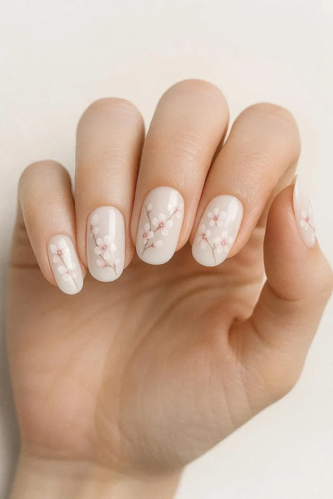 Elegant floral graduation nails with delicate soft feminine details