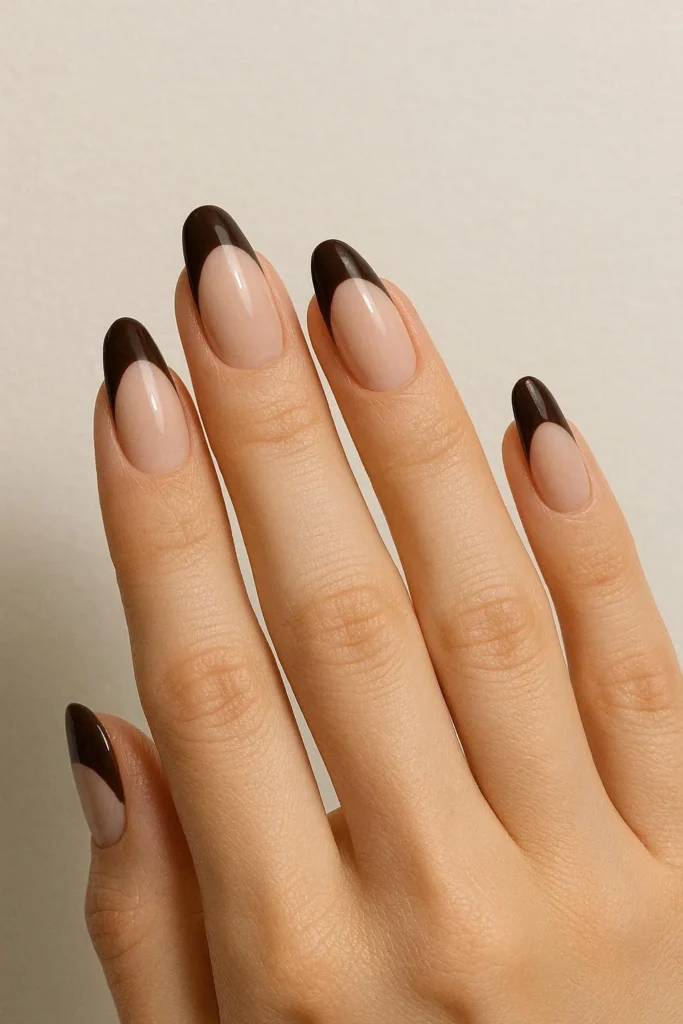  Espresso brown French tip nails Italian café vintage glam