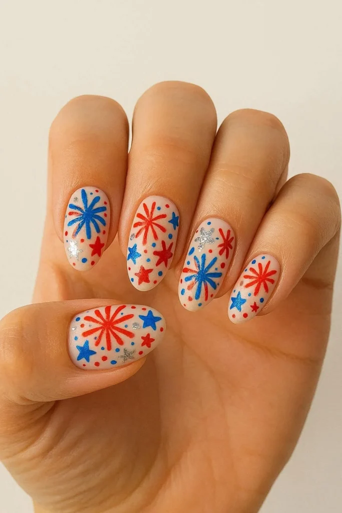  Festival inspired July nails with stars and glitter accents