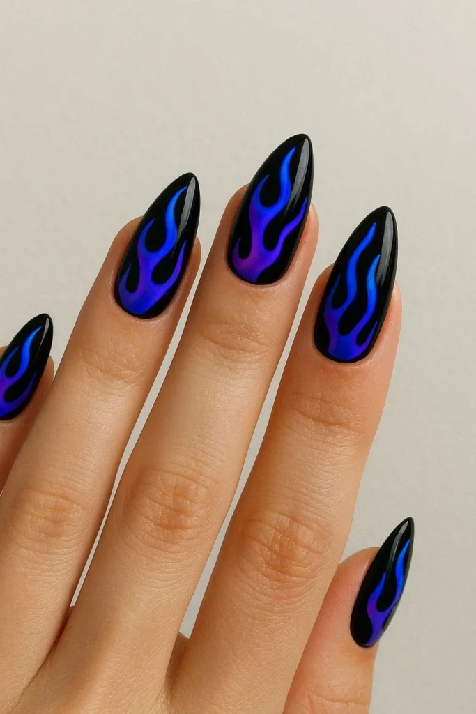 Bold flame design nails for an edgy festival statement look