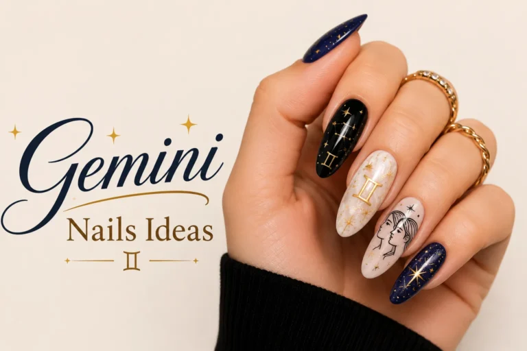 Stylish Gemini zodiac-inspired nail designs with celestial details