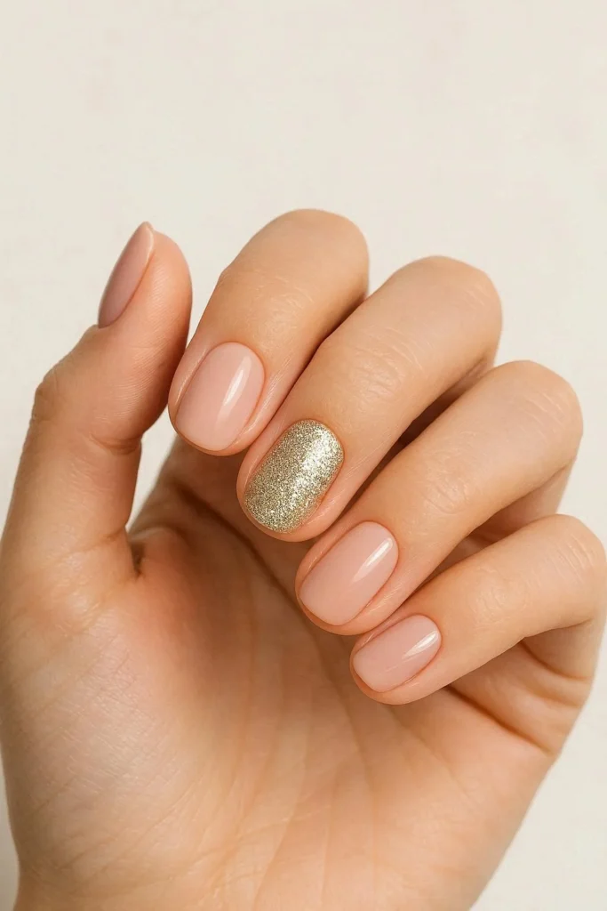  Glitter accent nails with one sparkle nail and solid base
