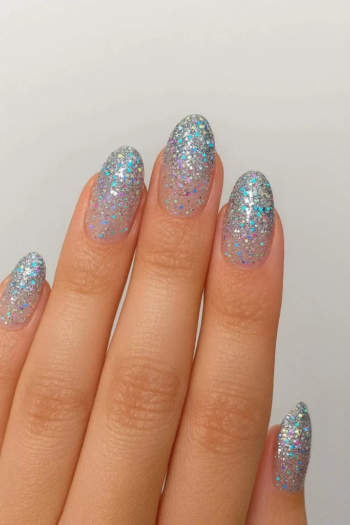 Sparkling glitter festival nails for concerts and boho events