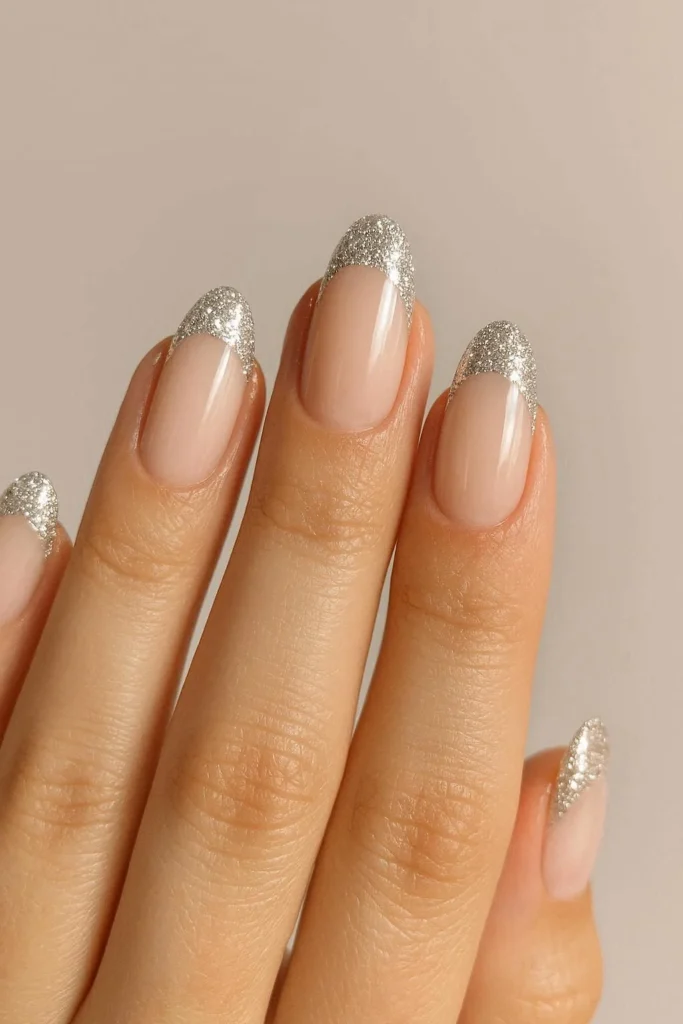 Glitter French tip nails for glamorous homecoming manicure