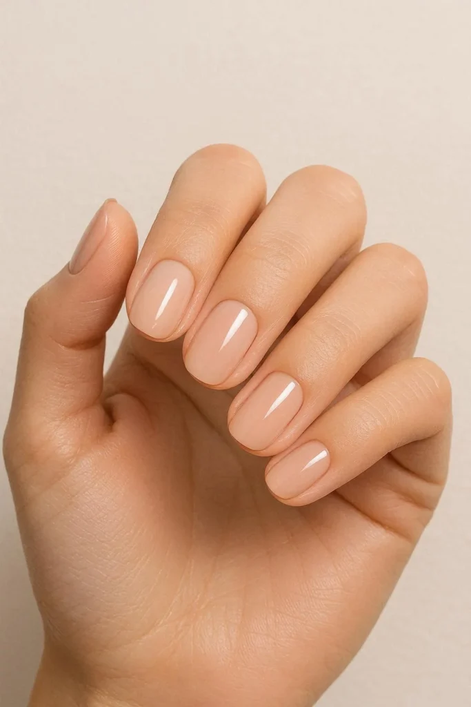  Glossy nude nails with soft natural polish for everyday wear