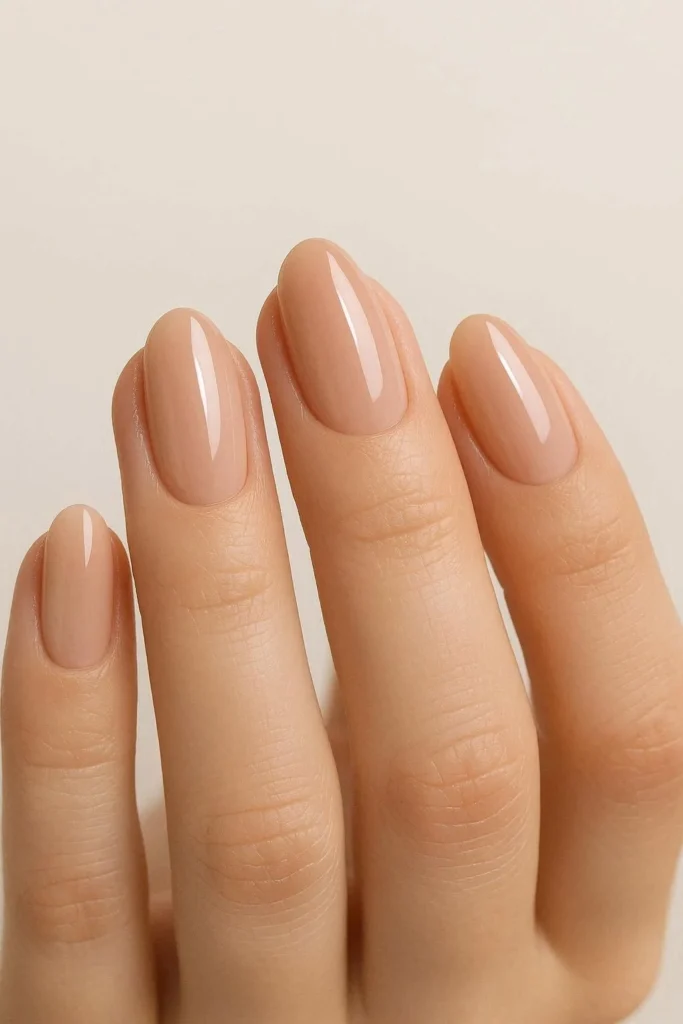  Glossy nude plain nail ideas with smooth high-shine finish