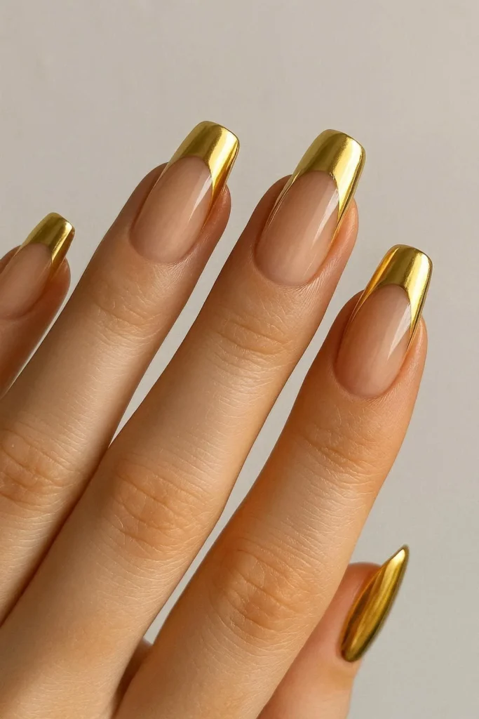 Gold chrome French tips for glamorous homecoming manicure