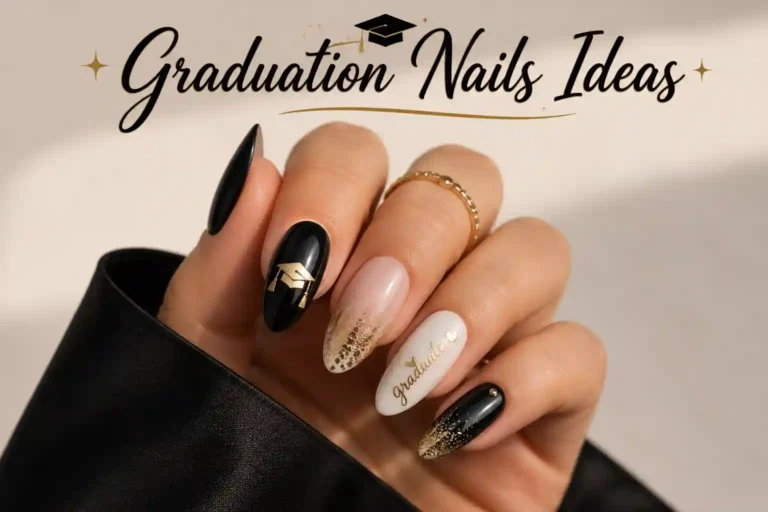Elegant graduation nails with classy black gold designs