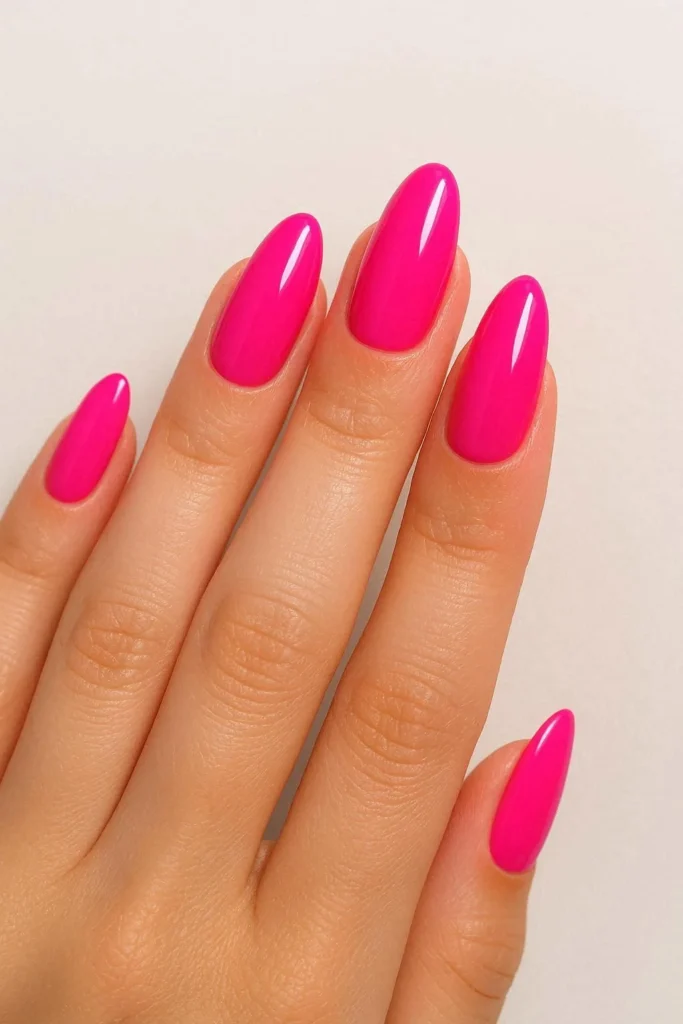 Hot pink baddie nails with bright neon glam bold finish