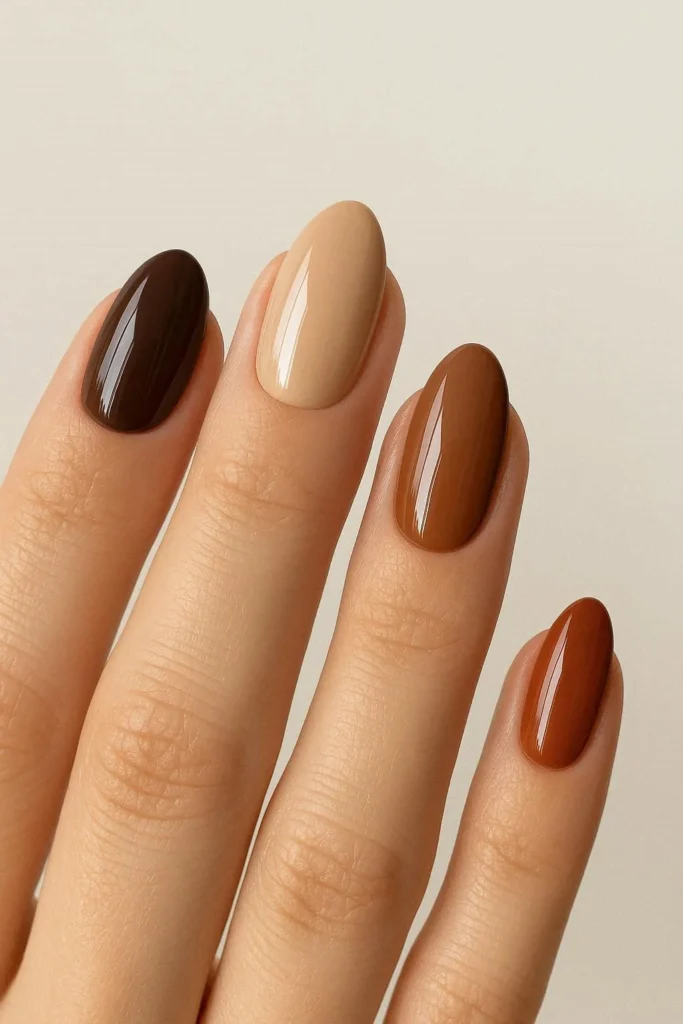  Italian café inspired nails espresso mocha tonal set earthy glam