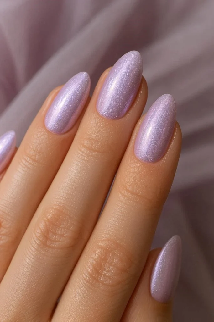 Lavender shimmer nails for dreamy homecoming dance night 