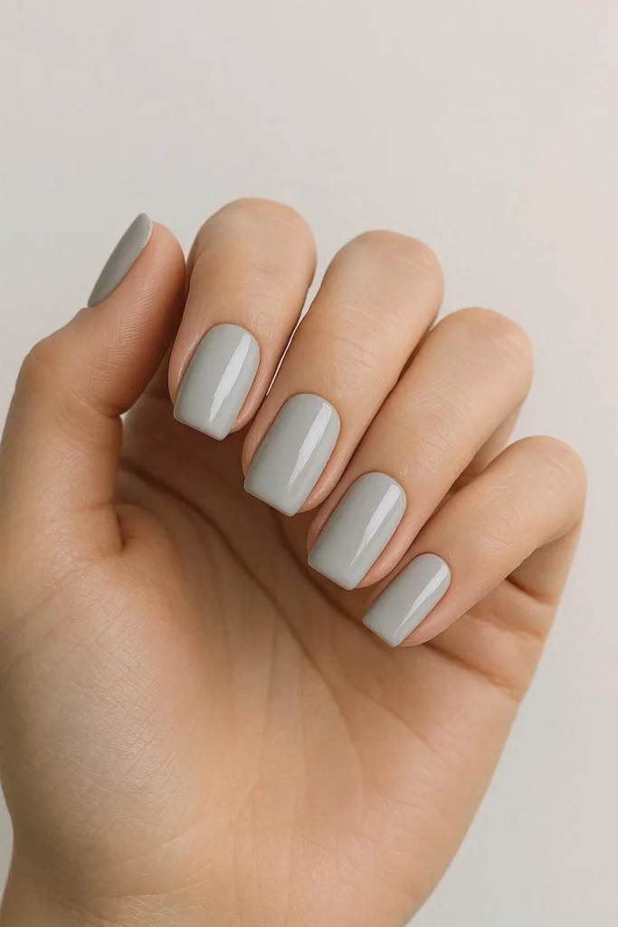 Light grey plain nail ideas with cool modern minimal finish 