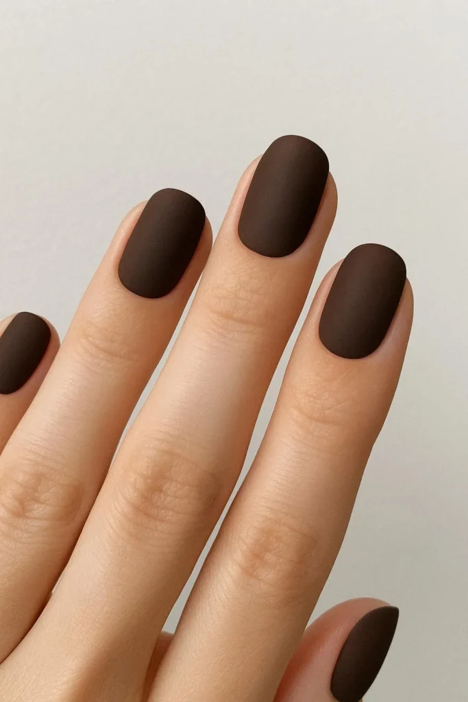 Matte espresso brown nails for fall minimalist manicure