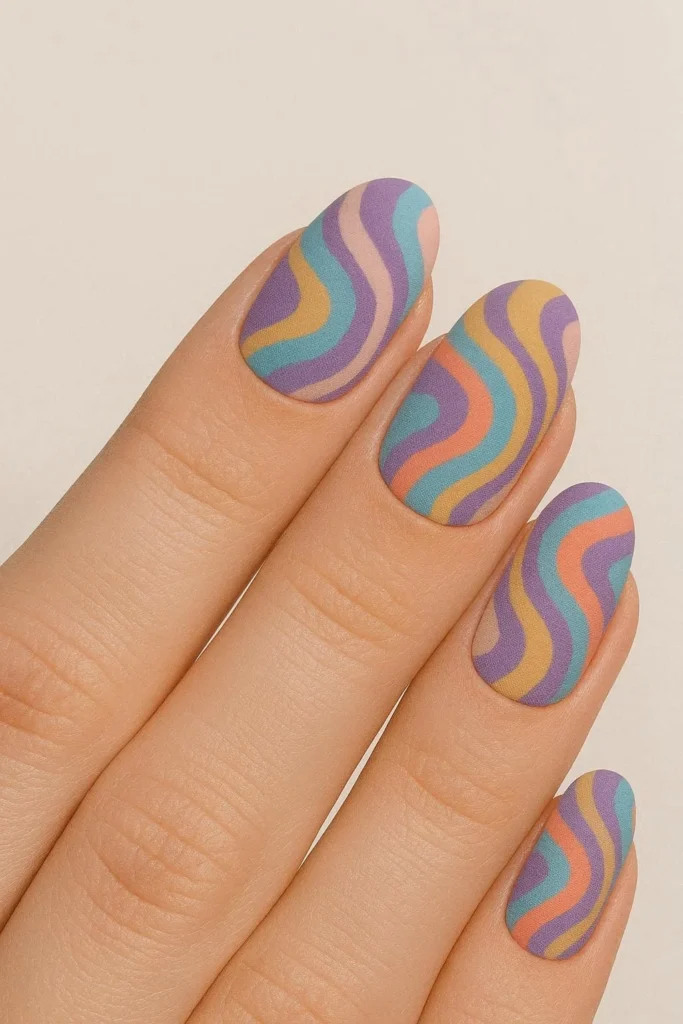 Matte retro nails with velvety abstract swirl detailing