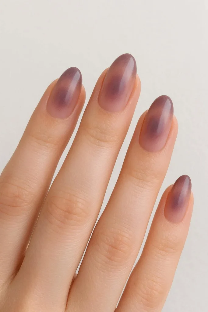 Mauve aura blurred cloud nails for fall October season