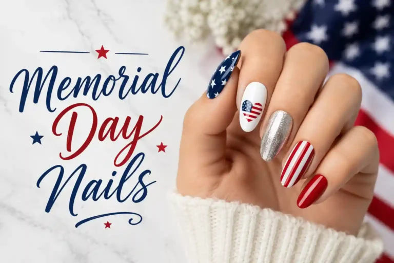 Patriotic Memorial Day nails with trendy red blue designs