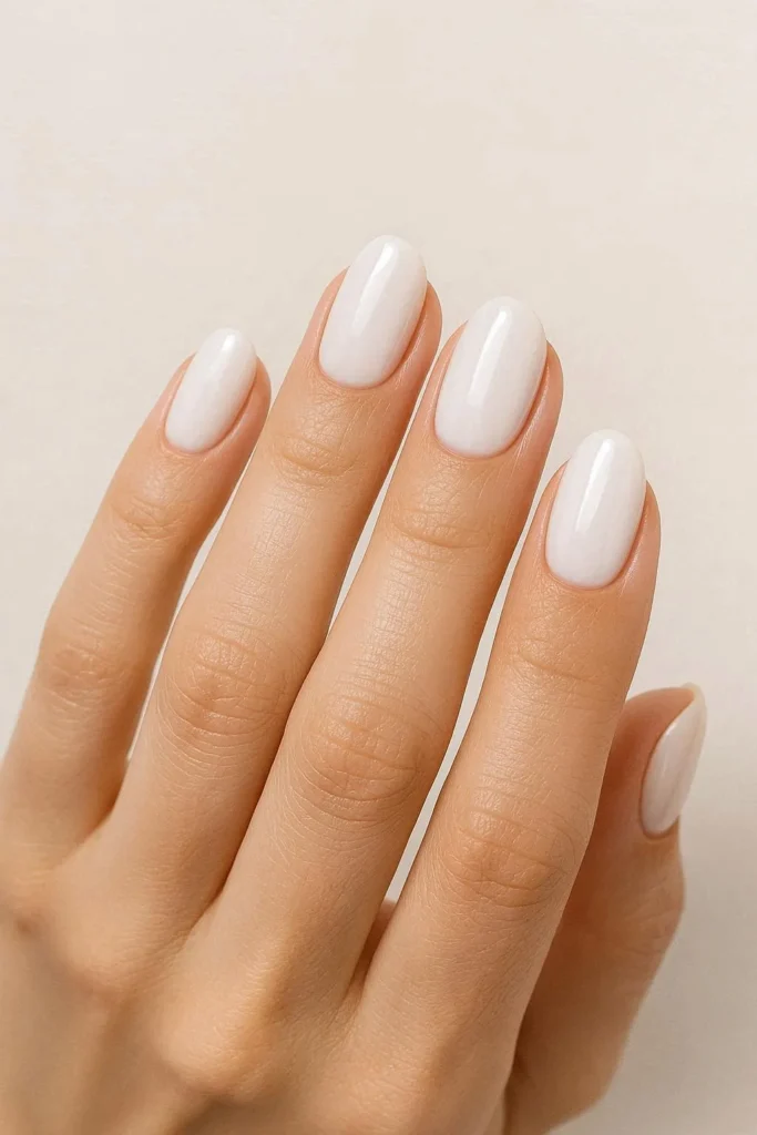 Milky white graduation nails with clean minimalist glossy elegance