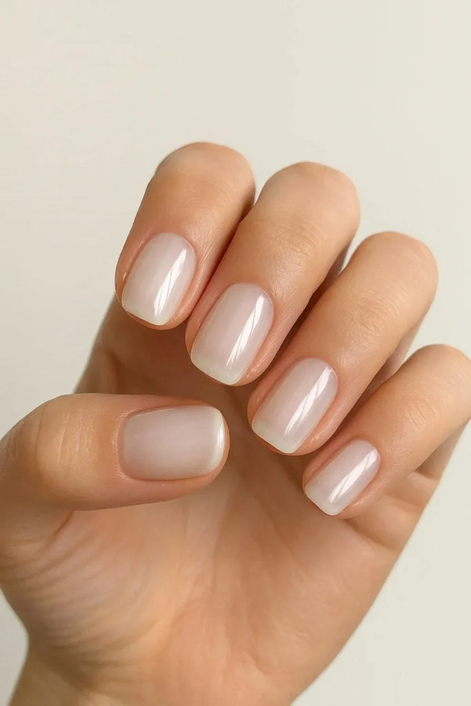 Milky white glossy nail designs with minimalist aesthetic 
