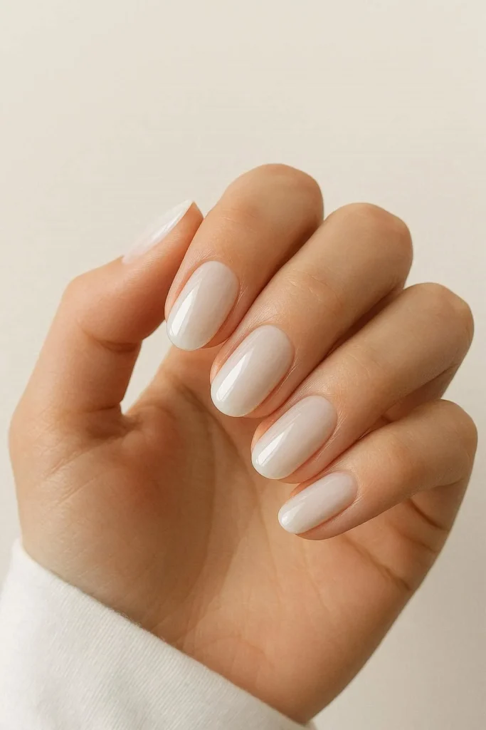 Milky white plain nails with soft translucent clean finish 