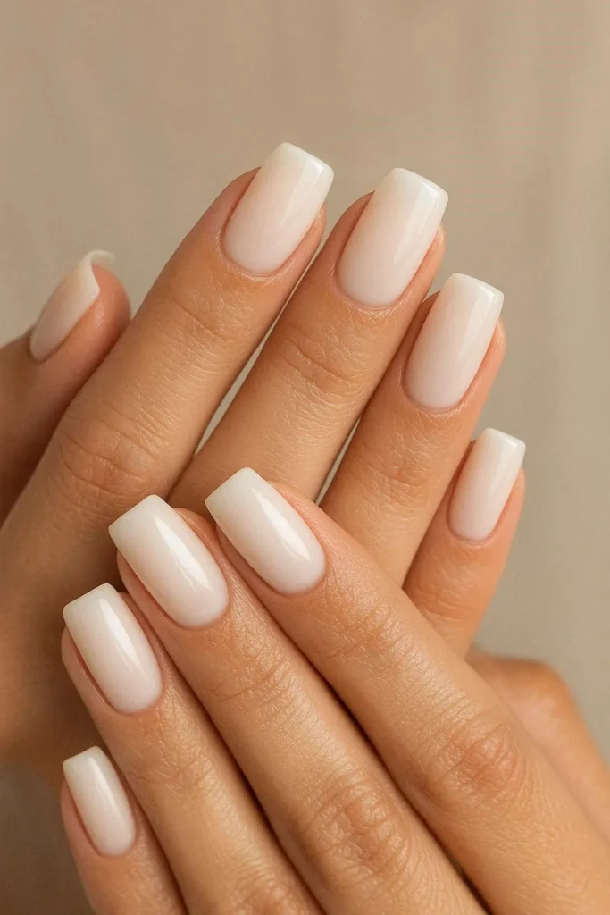  Milky white glossy square nails clean minimalist manicure