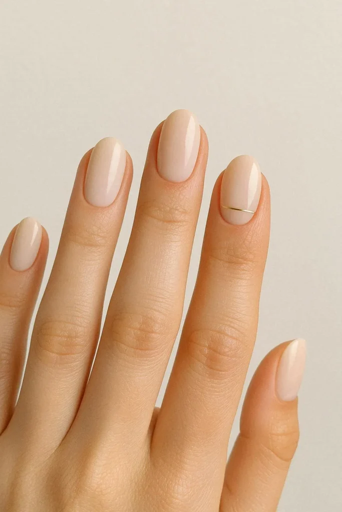 Minimal accent oval nails with single detail on clean neutral base