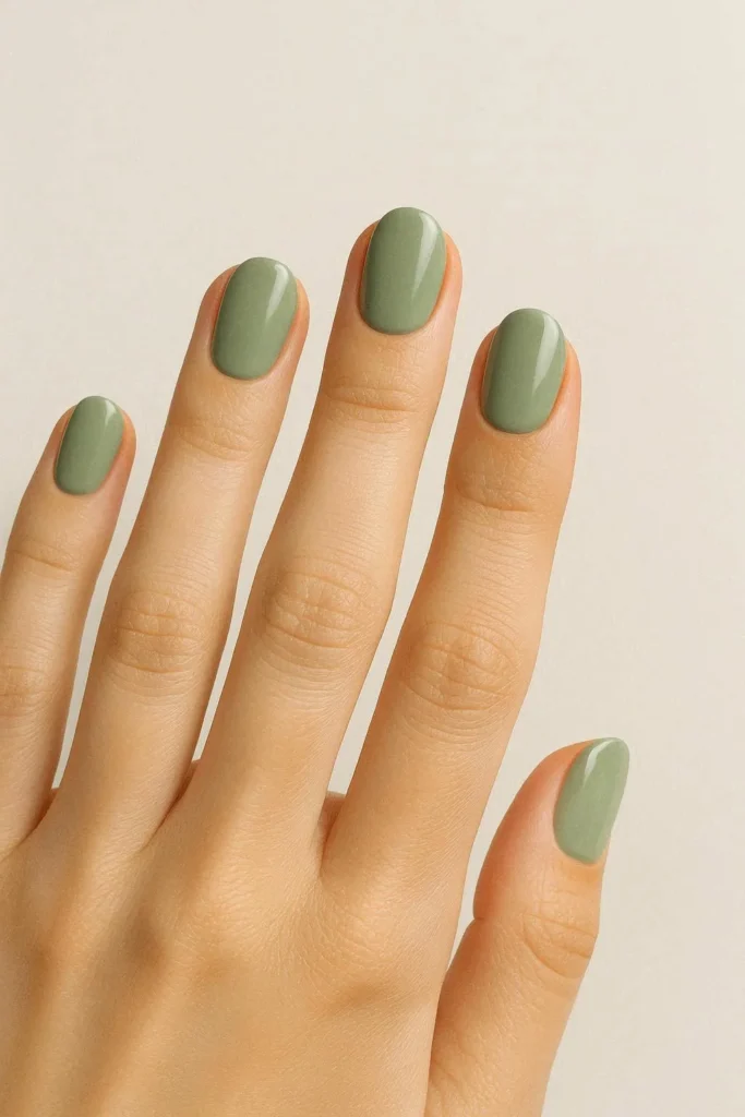 Minimal sage green pastel nails fresh spring manicure