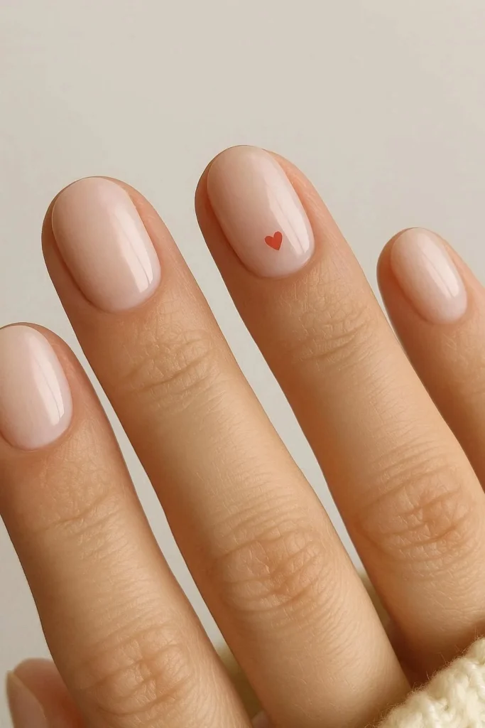 Minimal heart accent engagement nails sweet romantic tiny detail 