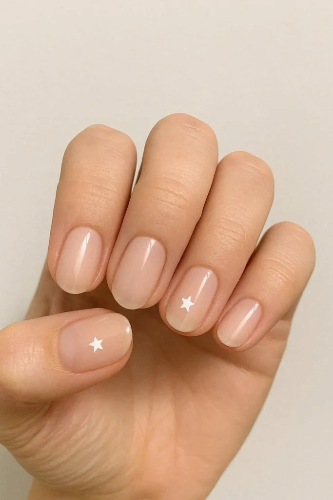 Minimal star nails with subtle accents on nude base