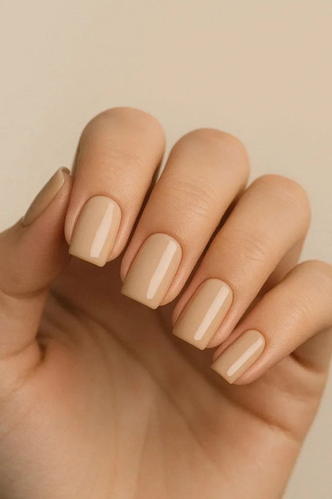  Minimalist beige square nails clean girl aesthetic subtle gloss