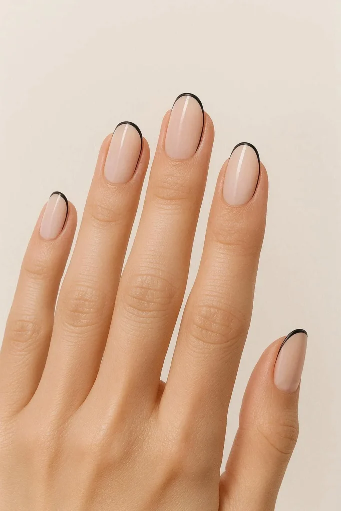 Minimalist black outline French tip nails clean modern style