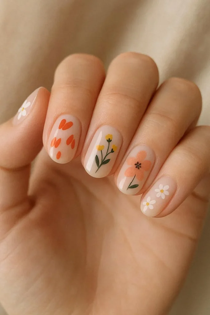 Mixed blue and white floral pattern nail design set