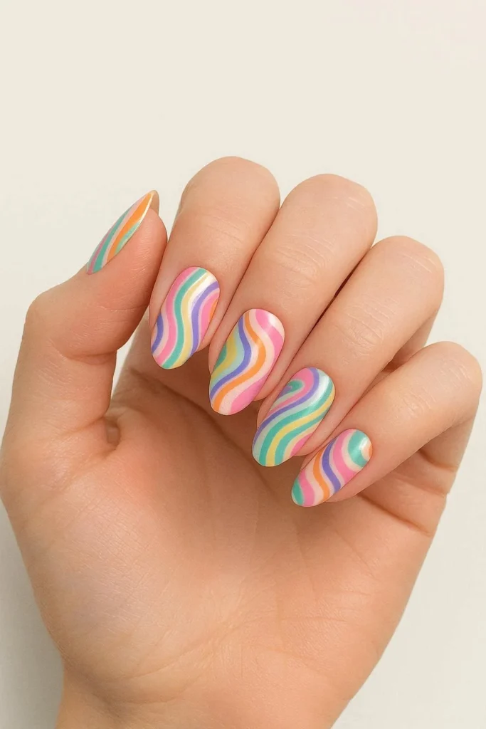 Mixed pattern pucci nails with different retro swirl on every nail