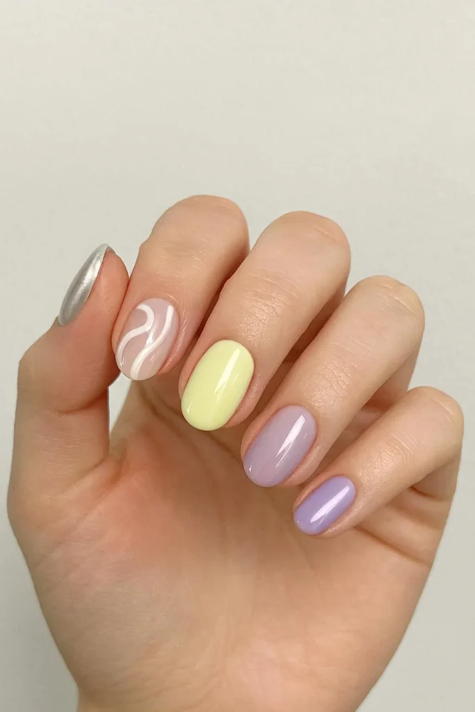 Mixed trendy nail designs combining patterns colors finishes 
