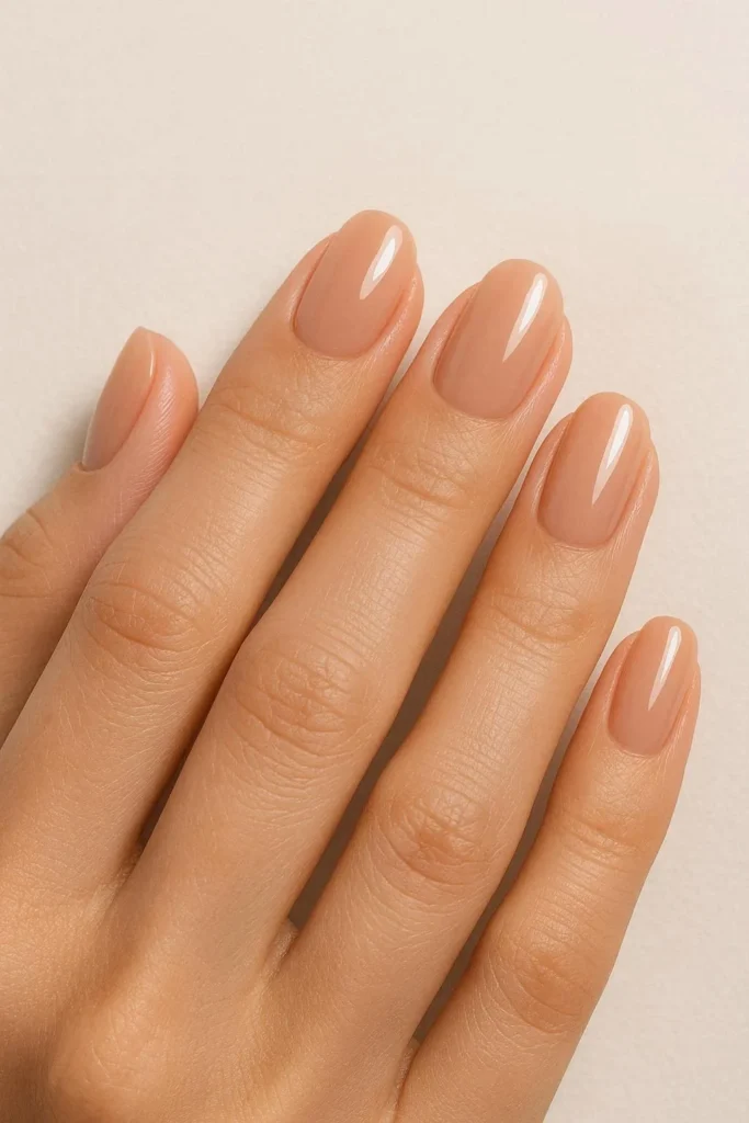Nude gloss nails with smooth high-shine minimalist baddie finish 