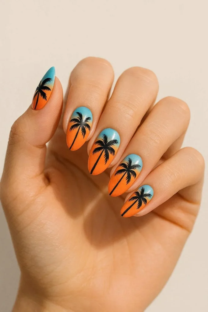  Palm tree nail art in tropical silhouettes for festival season