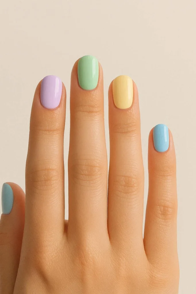  Pastel color nails with different shades on each finger