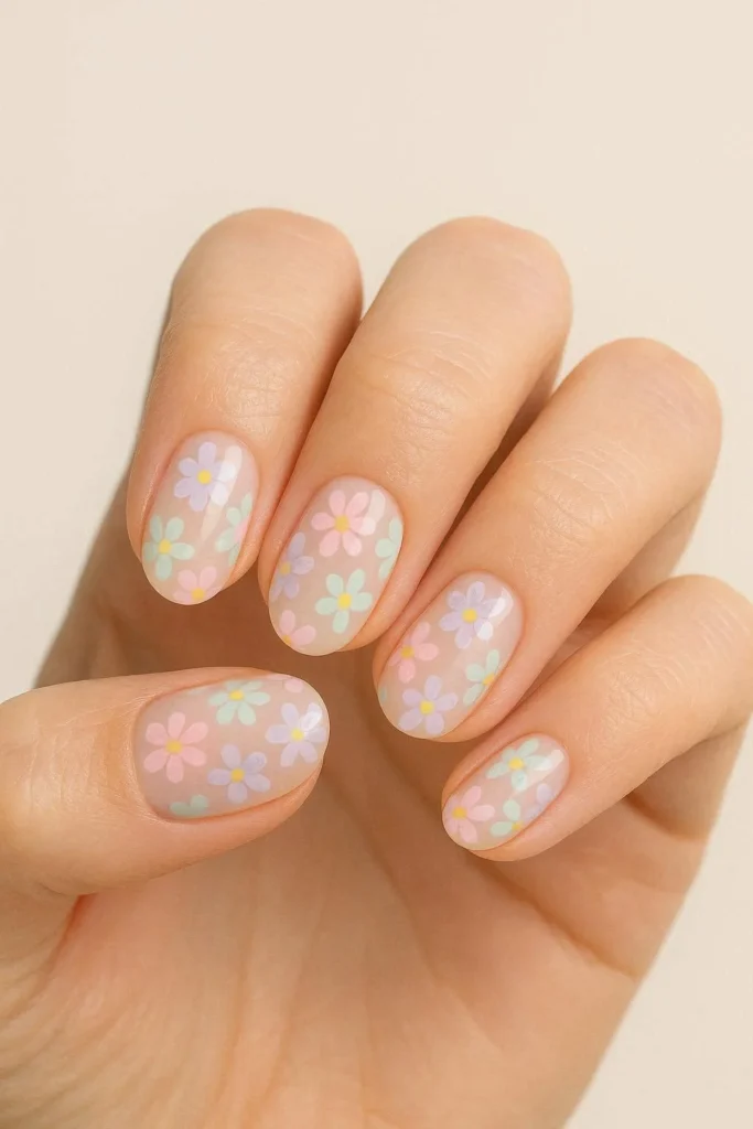 Pastel floral nail designs for May spring manicure