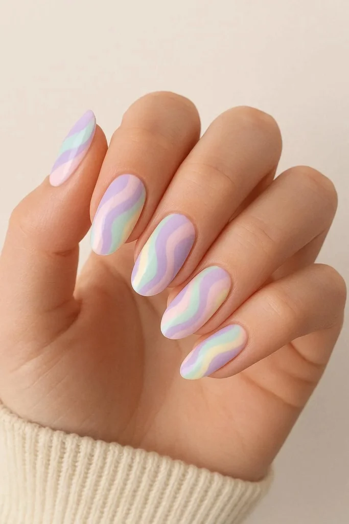 Pastel pucci nails with soft dreamy swirl patterns