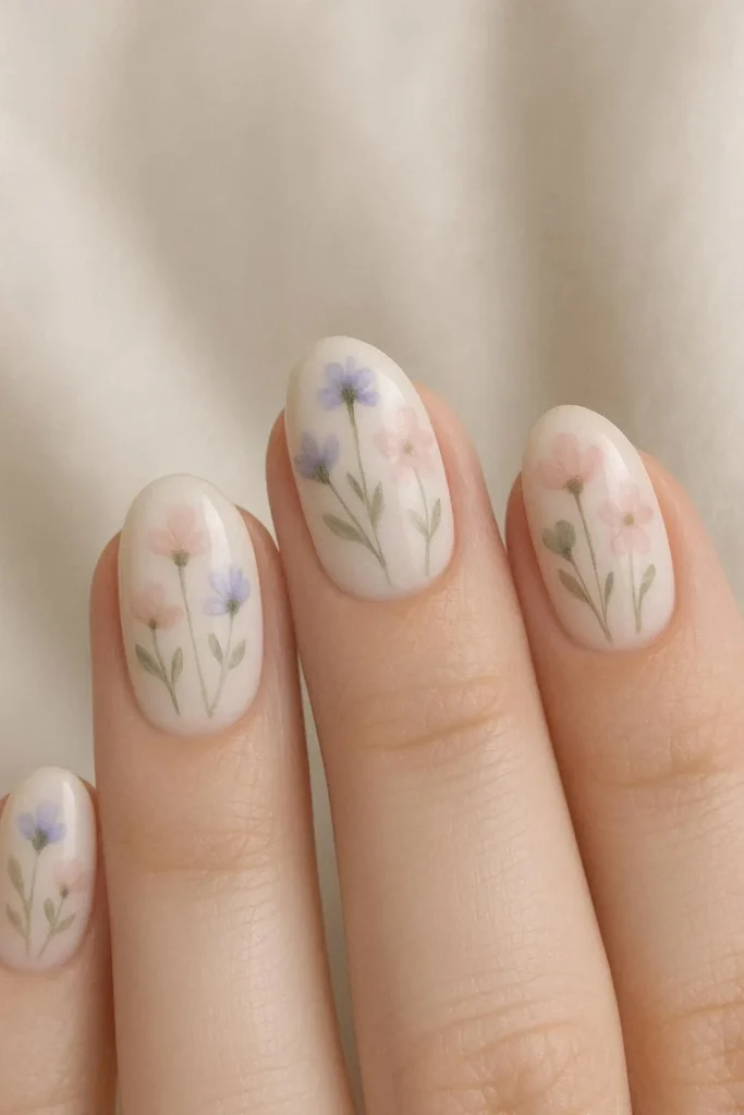  Pastel wildflower nail designs in soft spring shades 
