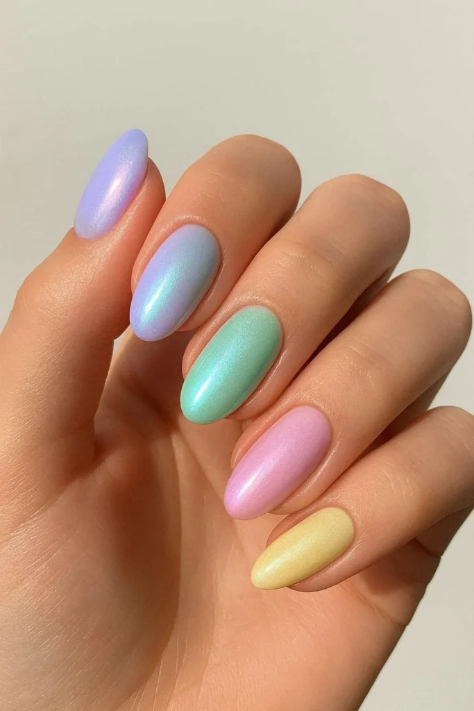 Soft pastel Y2K nails with lavender pink and mint shades