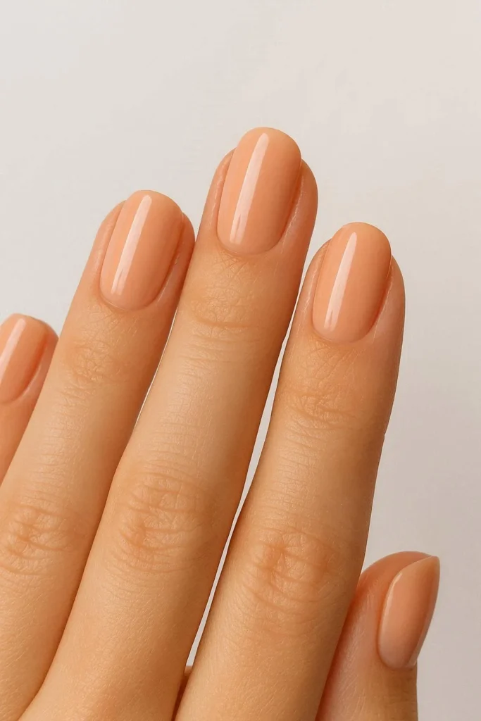 Warm peach nude nails perfect for everyday wear 