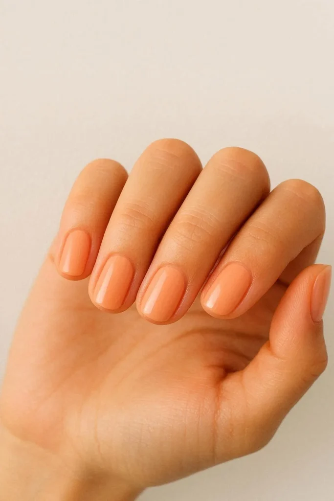 Peach tone plain nail ideas with warm fresh simple finish 