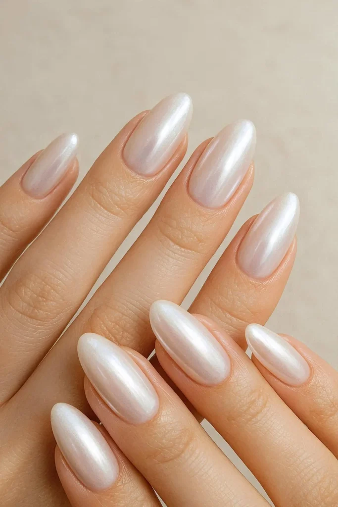 Pearl glazed nails for elegant homecoming formal look