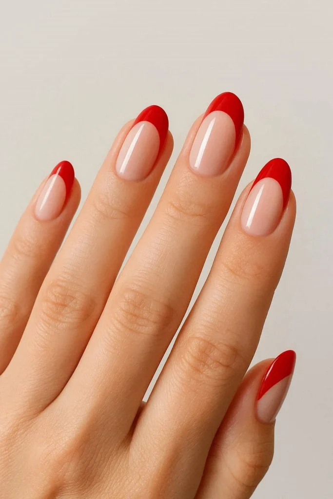 Red French tip nails for patriotic Independence Day manicure