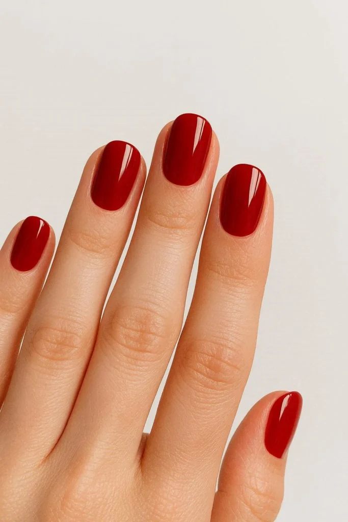 Classic glossy red holiday nails for Christmas season 