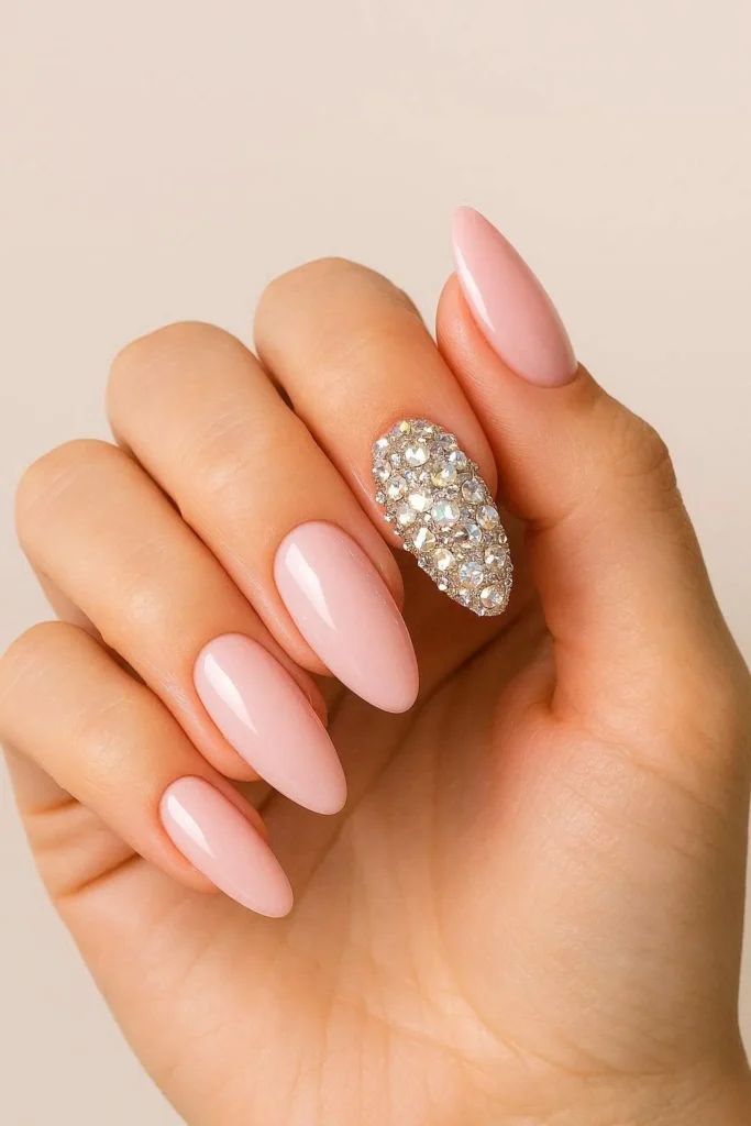 Rhinestone accent nails with crystal embellishments and glam drama