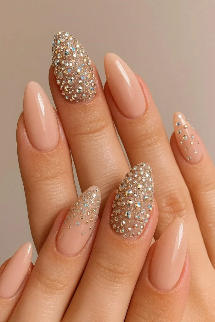 Rhinestone accent nails for sparkling homecoming manicure 