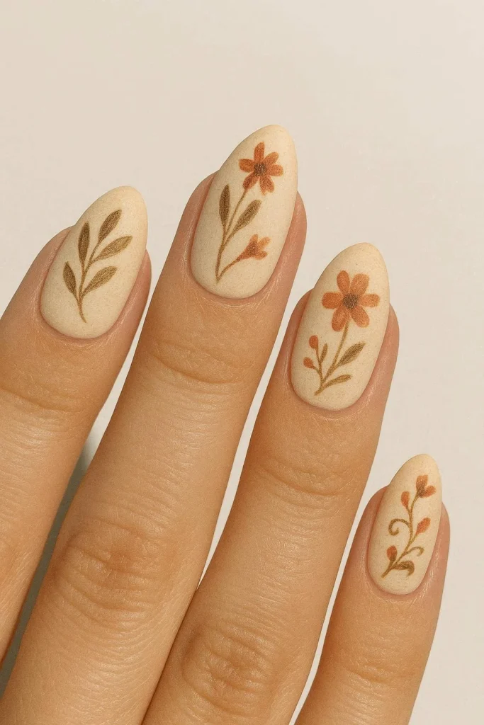 Rustic floral Tuscan nails hand-painted botanical ceramic inspired 