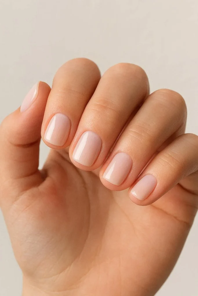 Short graduation nails with classy polished nude elegant finish